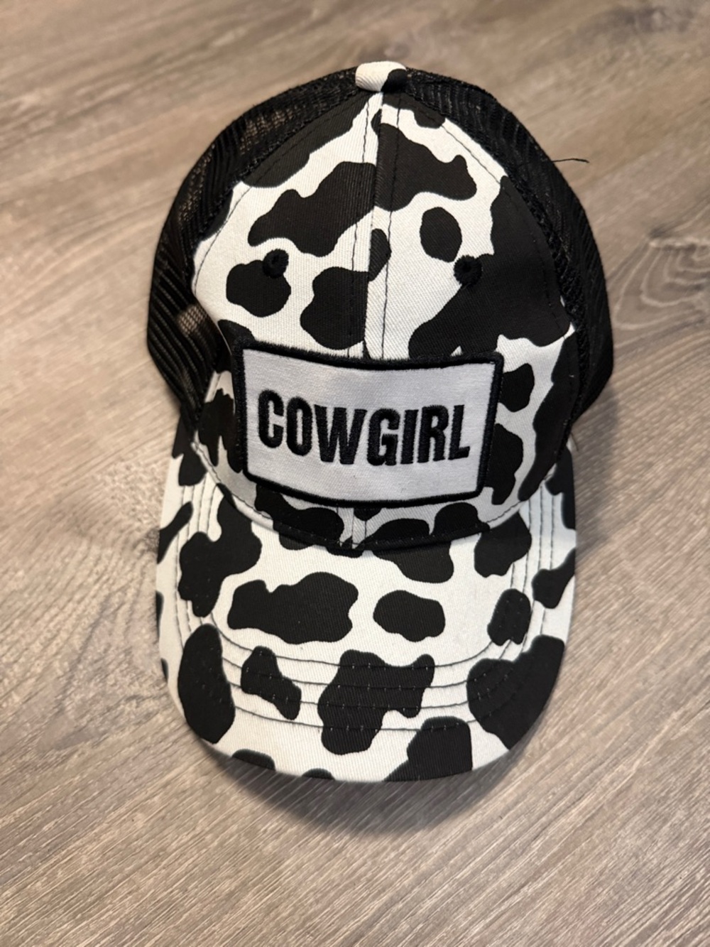 C.C Cowgirl Black and White Cow Print Mesh Trucker Hat